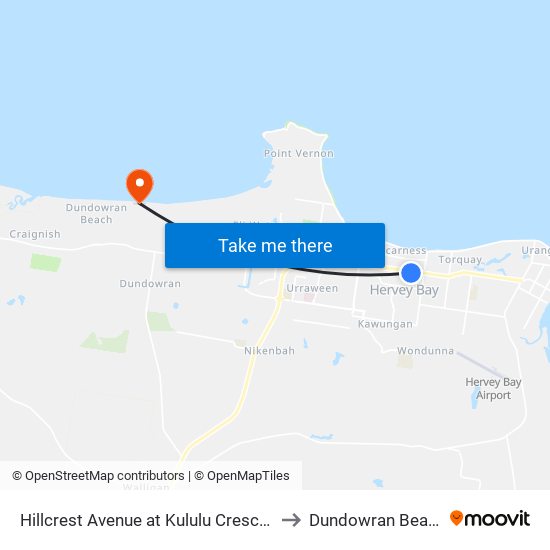 Hillcrest Avenue at Kululu Crescent to Dundowran Beach map