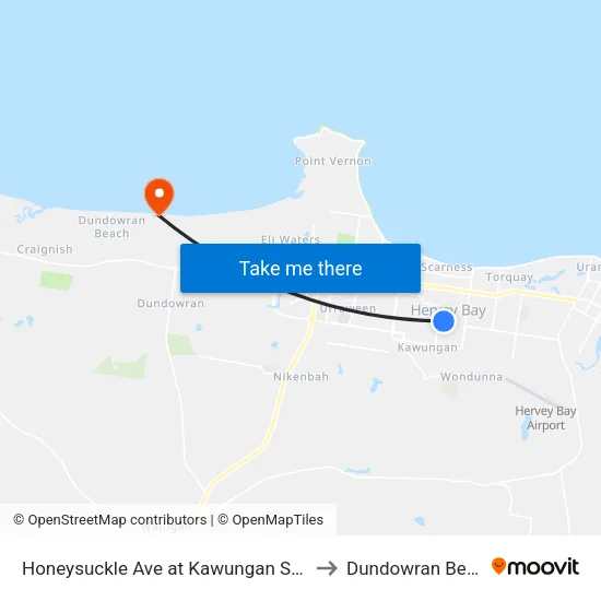 Honeysuckle Ave at Kawungan School to Dundowran Beach map