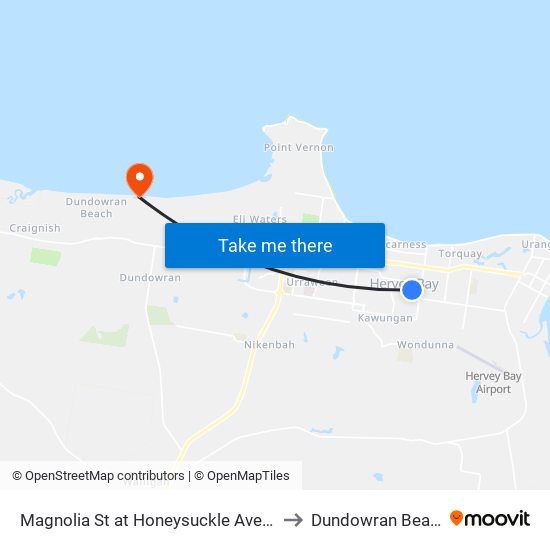 Magnolia St at Honeysuckle Avenue to Dundowran Beach map