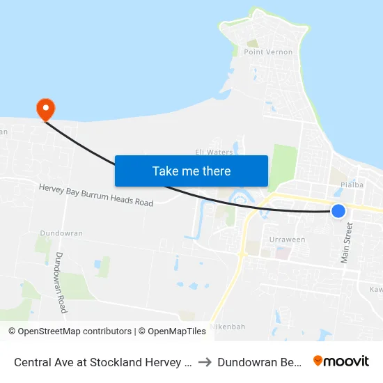 Central Ave at Stockland Hervey Bay to Dundowran Beach map