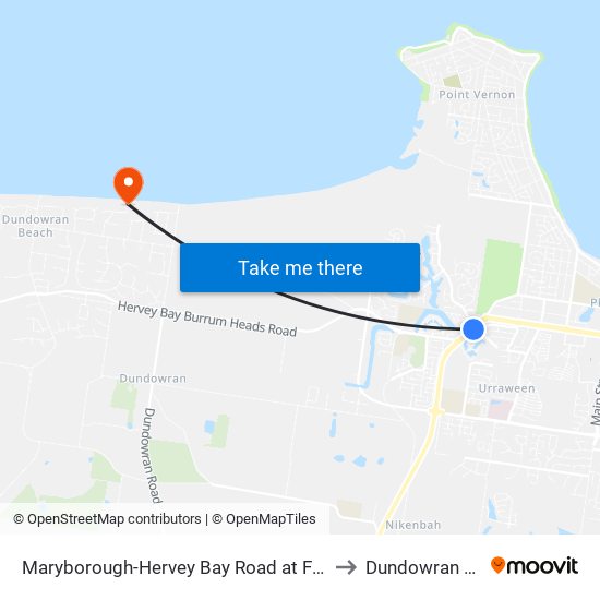 Maryborough-Hervey Bay Road at Fairway Drive to Dundowran Beach map