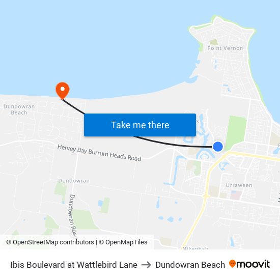 Ibis Boulevard at Wattlebird Lane to Dundowran Beach map