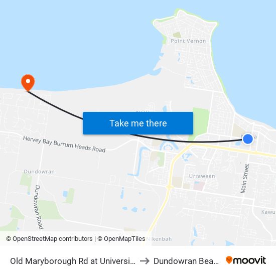 Old Maryborough Rd at University to Dundowran Beach map