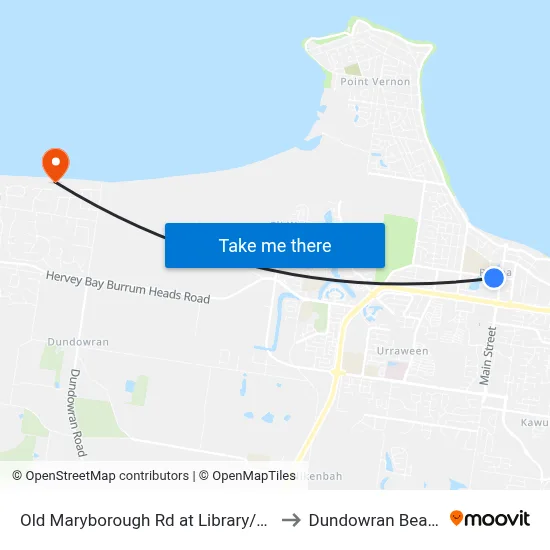 Old Maryborough Rd at Library/Uni to Dundowran Beach map