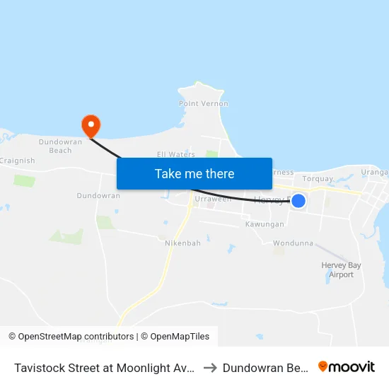 Tavistock Street at Moonlight Avenue to Dundowran Beach map