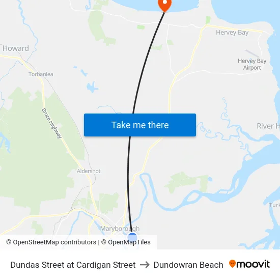 Dundas Street at Cardigan Street to Dundowran Beach map
