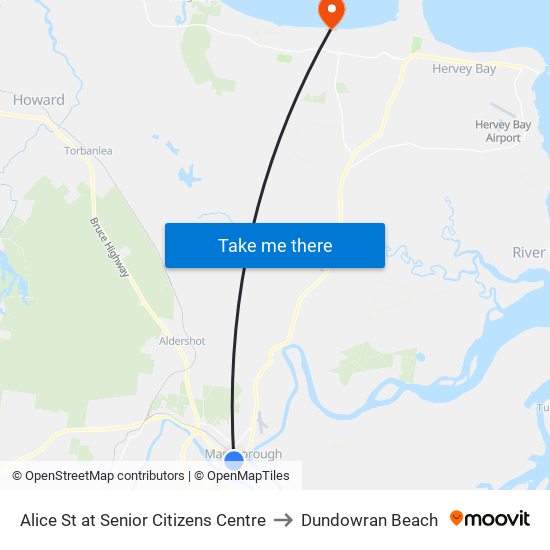 Alice St at Senior Citizens Centre to Dundowran Beach map