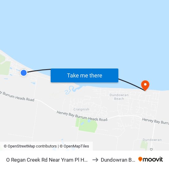 O Regan Creek Rd Near Yram Pl Hail 'N' Ride to Dundowran Beach map