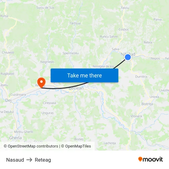 Nasaud to Reteag map