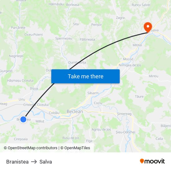 Branistea to Salva map