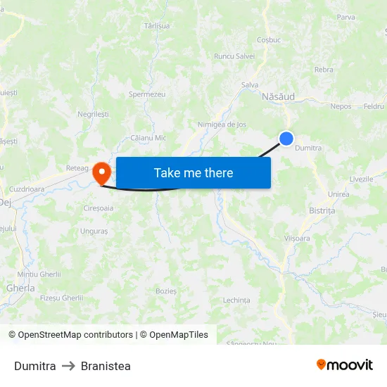 Dumitra to Branistea map