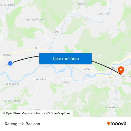 Reteag to Beclean map