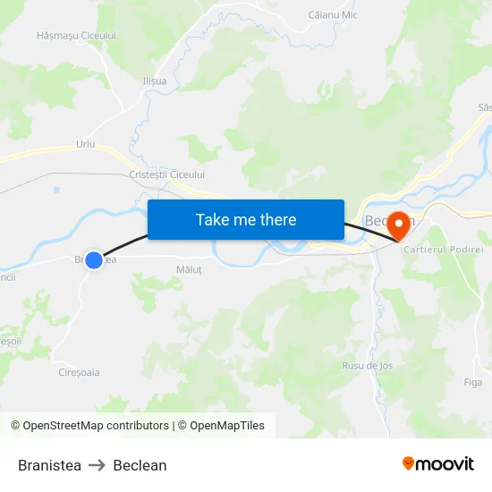 Branistea to Beclean map