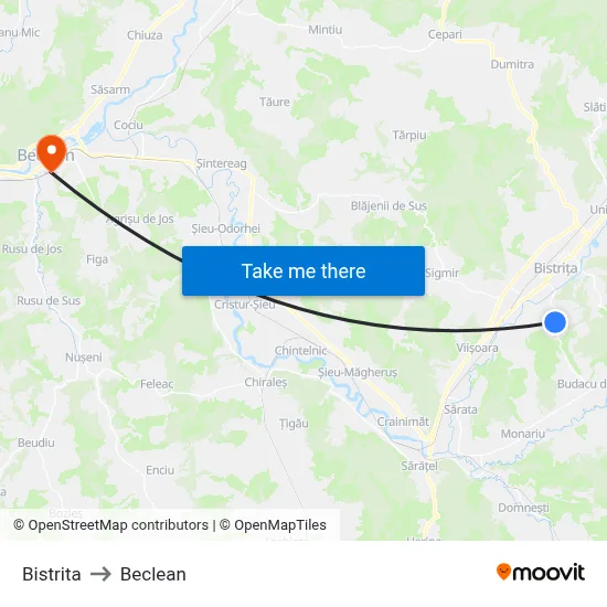 Bistrita to Beclean map
