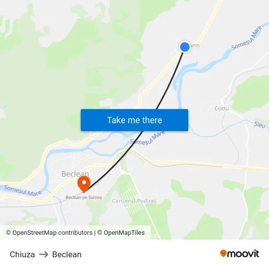 Chiuza to Beclean map