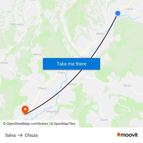 Salva to Chiuza map