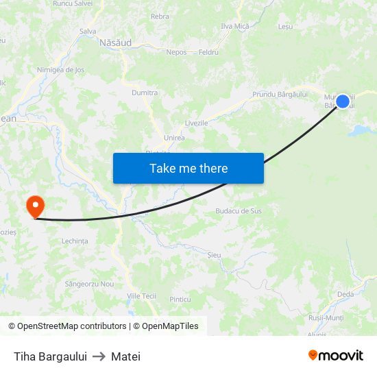 Tiha Bargaului to Matei map