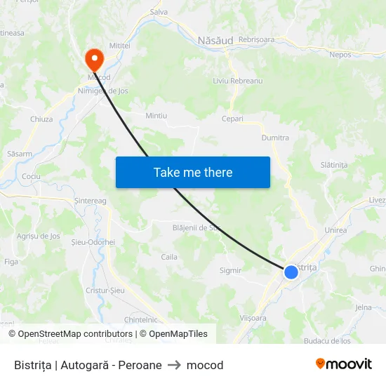 Bistrița | Autogară - Peroane to mocod map