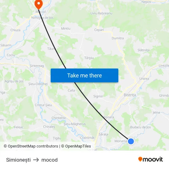 Simionești to mocod map
