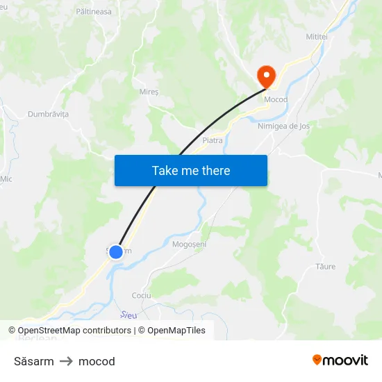 Săsarm to mocod map