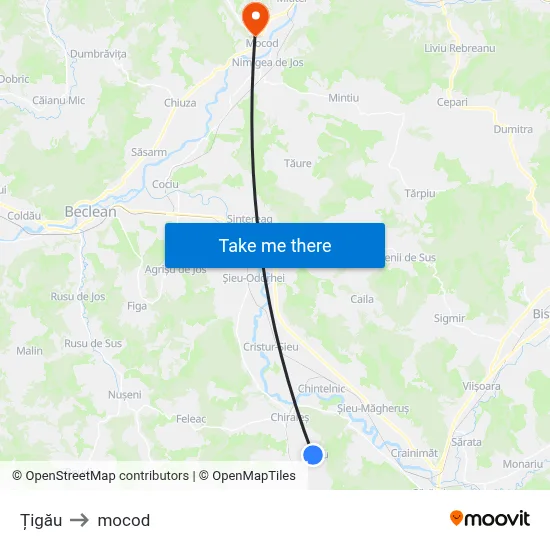 Țigău to mocod map