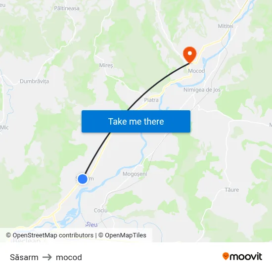 Săsarm to mocod map