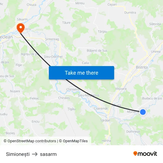 Simionești to sasarm map