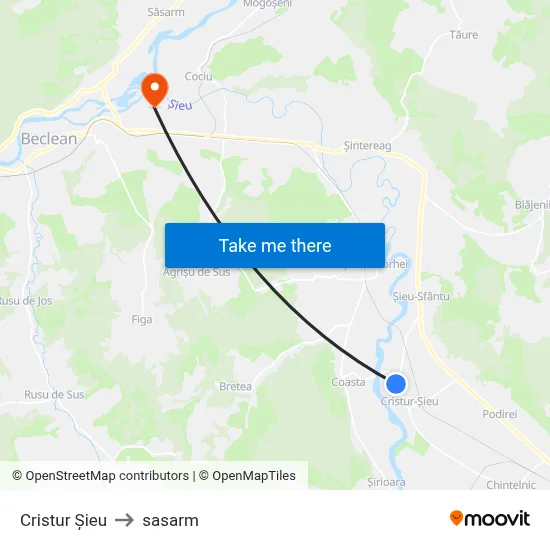 Cristur Șieu to sasarm map