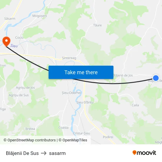 Blăjenii De Sus to sasarm map