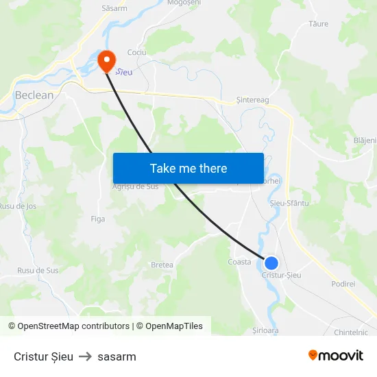 Cristur Șieu to sasarm map