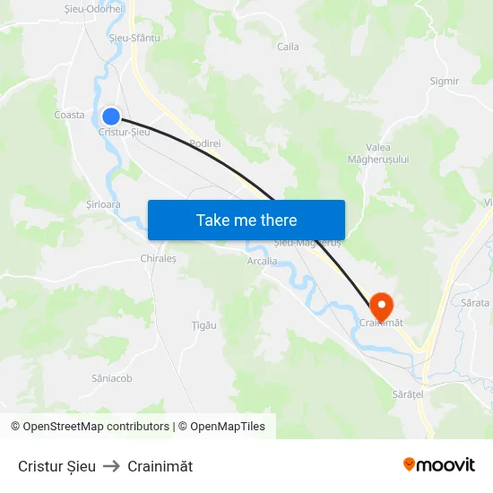Cristur Șieu to Crainimăt map