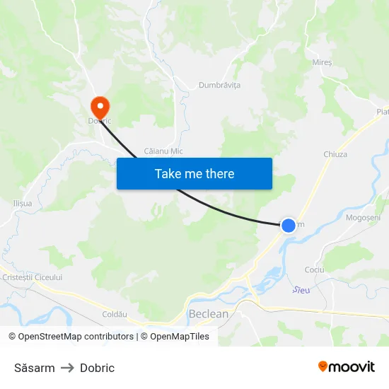 Săsarm to Dobric map