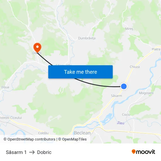 Săsarm 1 to Dobric map