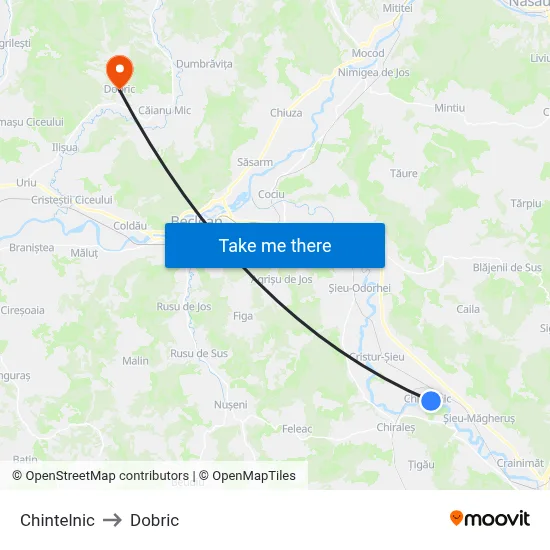 Chintelnic to Dobric map
