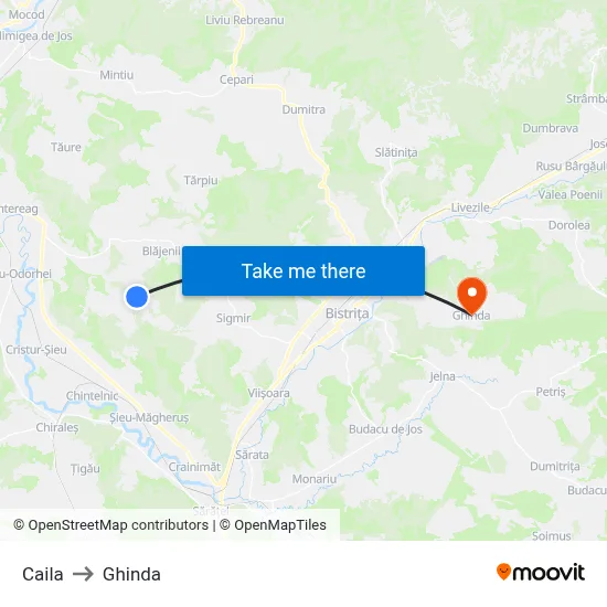 Caila to Ghinda map