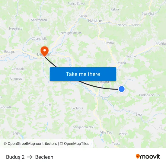 Buduș 2 to Beclean map