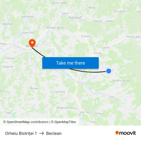 Orheiu Bistriței 1 to Beclean map