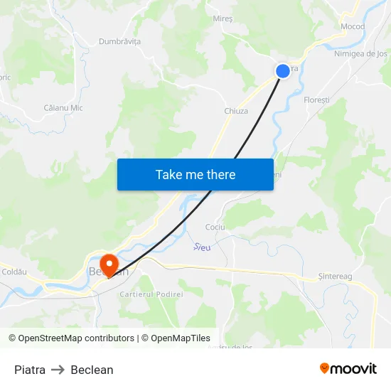 Piatra to Beclean map