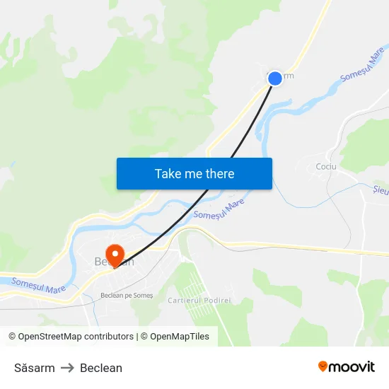 Săsarm to Beclean map