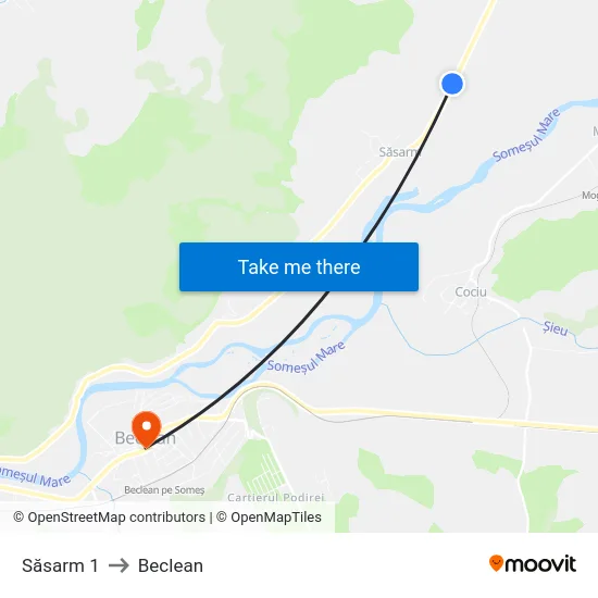 Săsarm 1 to Beclean map