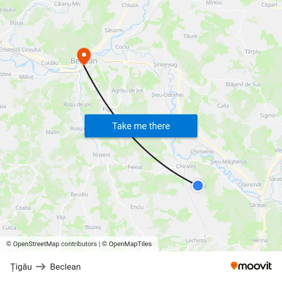 Țigău to Beclean map