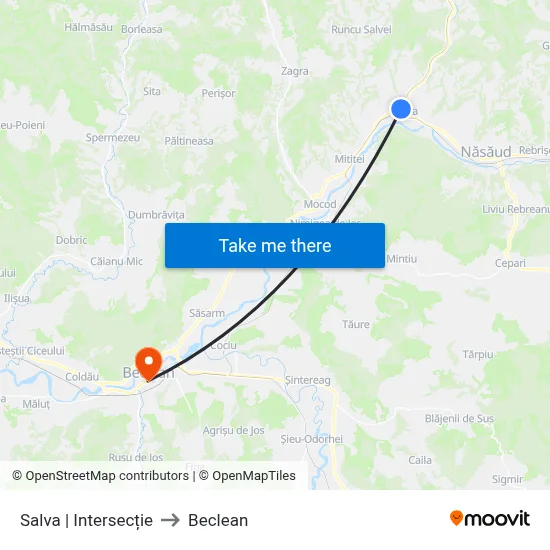 Salva | Intersecție to Beclean map