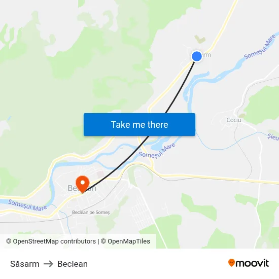 Săsarm to Beclean map