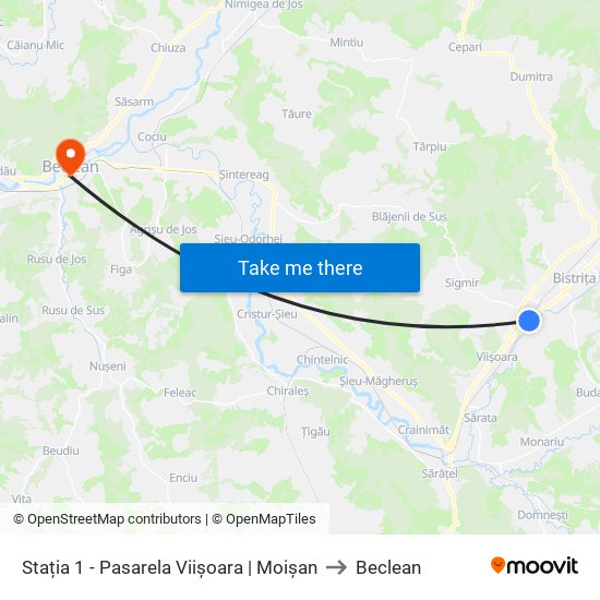 Stația 1 - Pasarela Viișoara | Moișan to Beclean map