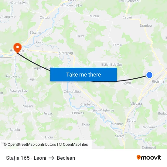 165. Tărpiului | Leoni to Beclean map
