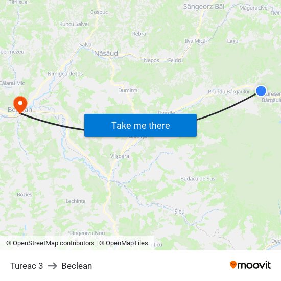 Tureac 3 to Beclean map