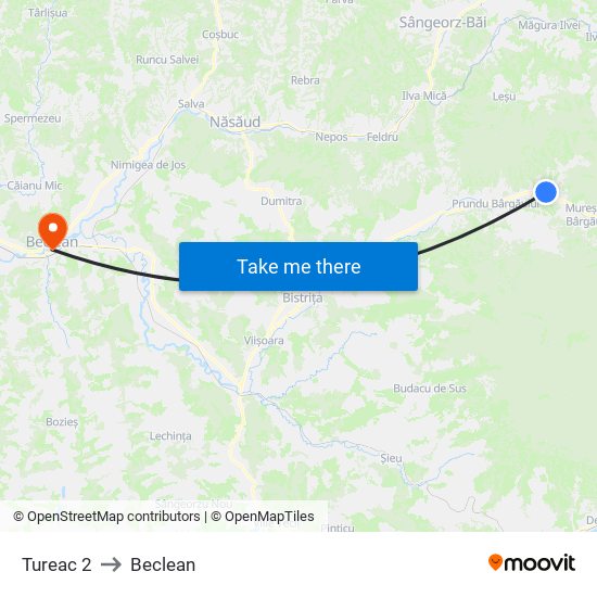 Tureac 2 to Beclean map