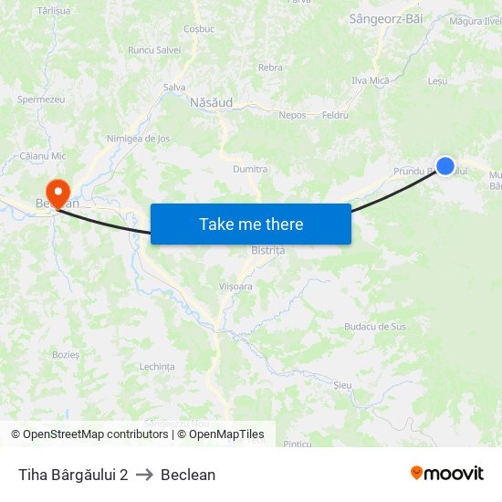 Tiha Bârgăului 2 to Beclean map