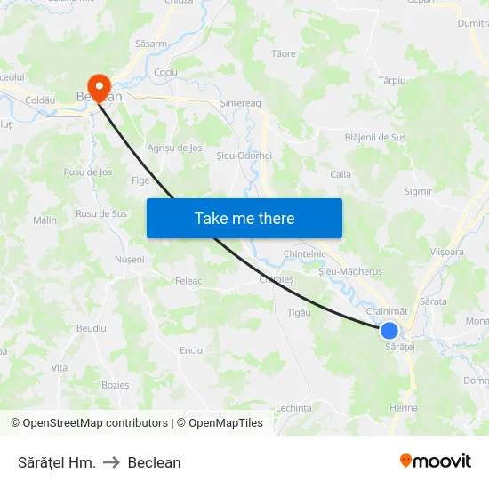 Sărăţel Hm. to Beclean map