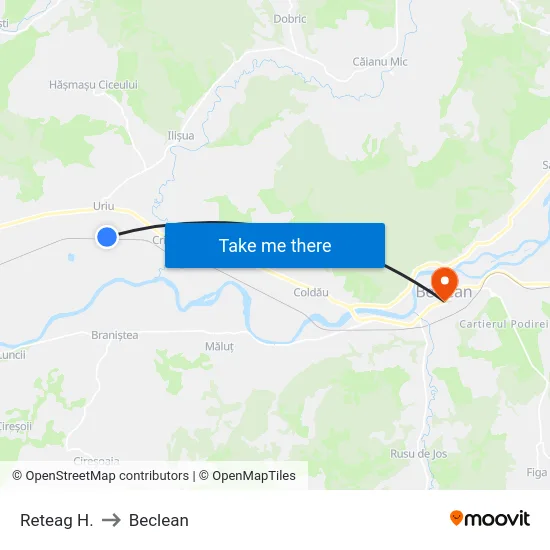 Reteag H. to Beclean map